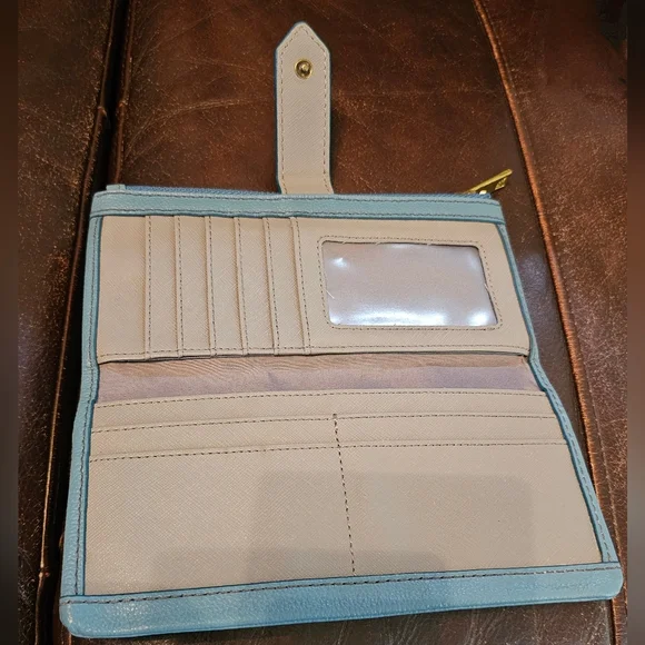 Fossil Lainie Blue Leather Clutch Wallet EUC - Picture 7 of 13